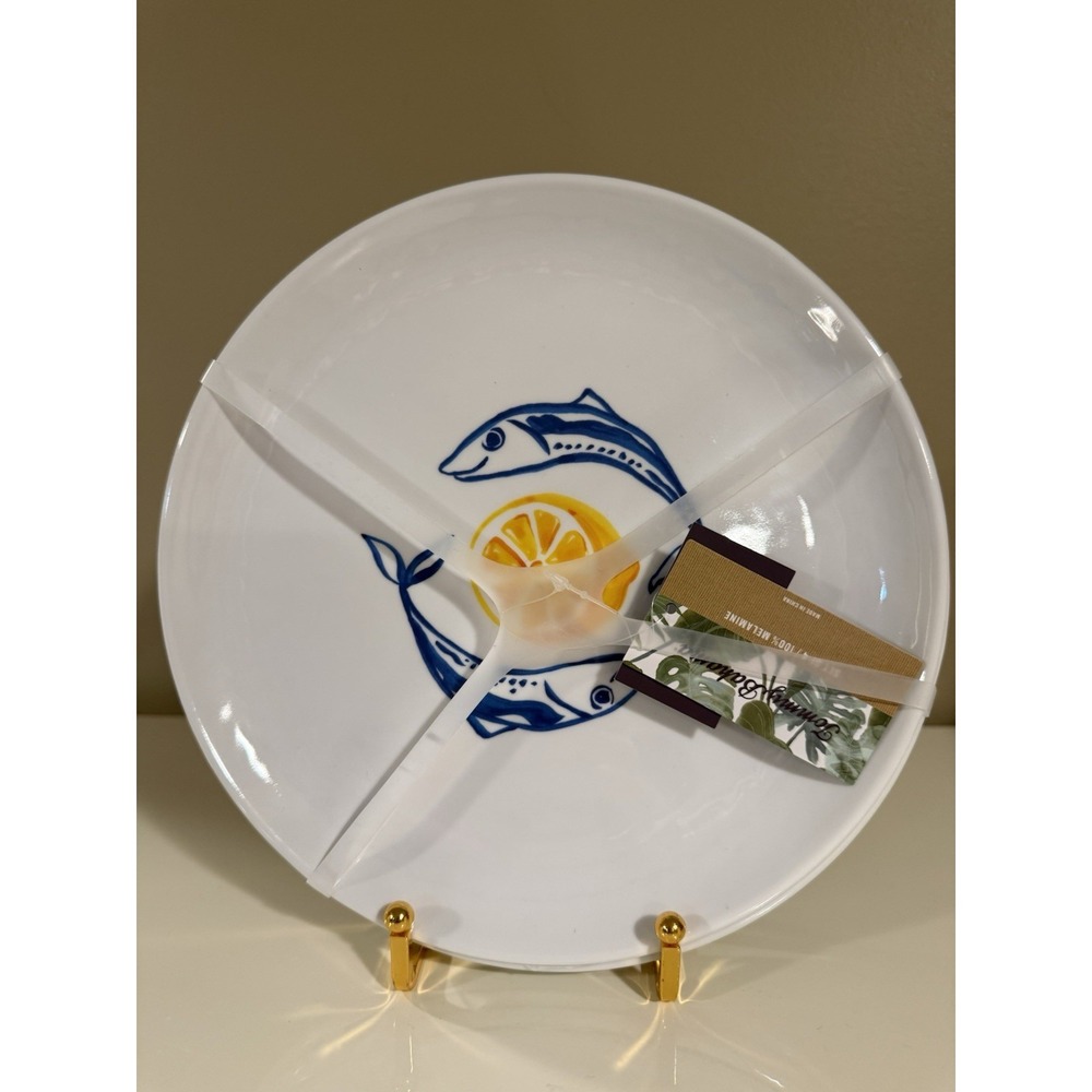 Tommy Bahama Melamine 8.5" Luncheon/ Salad Plates Fish Lemon Coastal‎ Set of 4